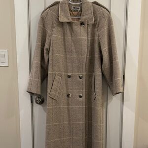 Brittany Originals Plaid Long Wool Coat with Button Details